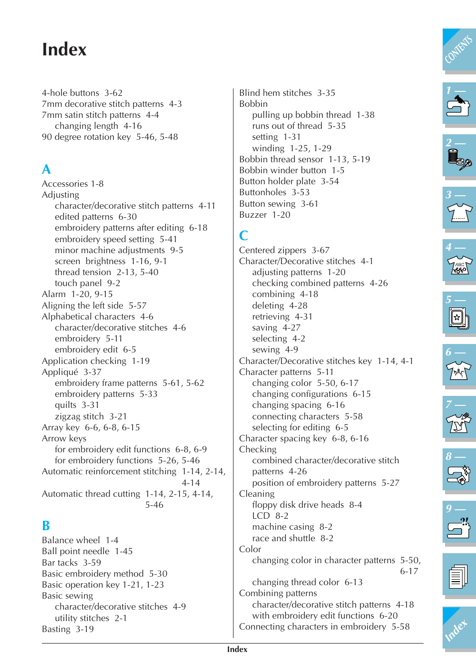 Index | Brother ULT2001 2001N 2001C 2002D 2003D User Manual | Page 316 / 321