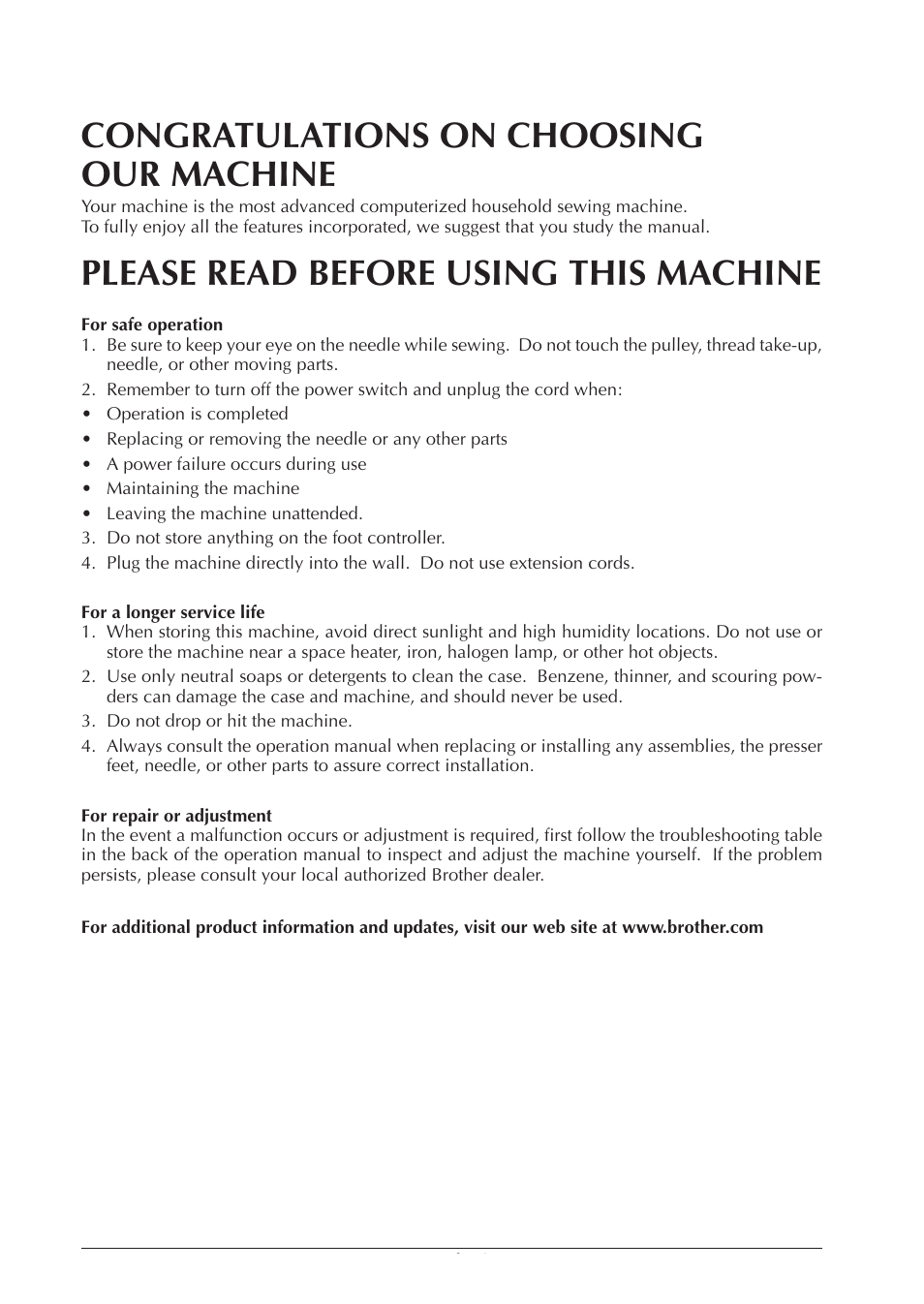 Please read before using this machine | Brother ULT2001 2001N 2001C 2002D 2003D User Manual | Page 4 / 321