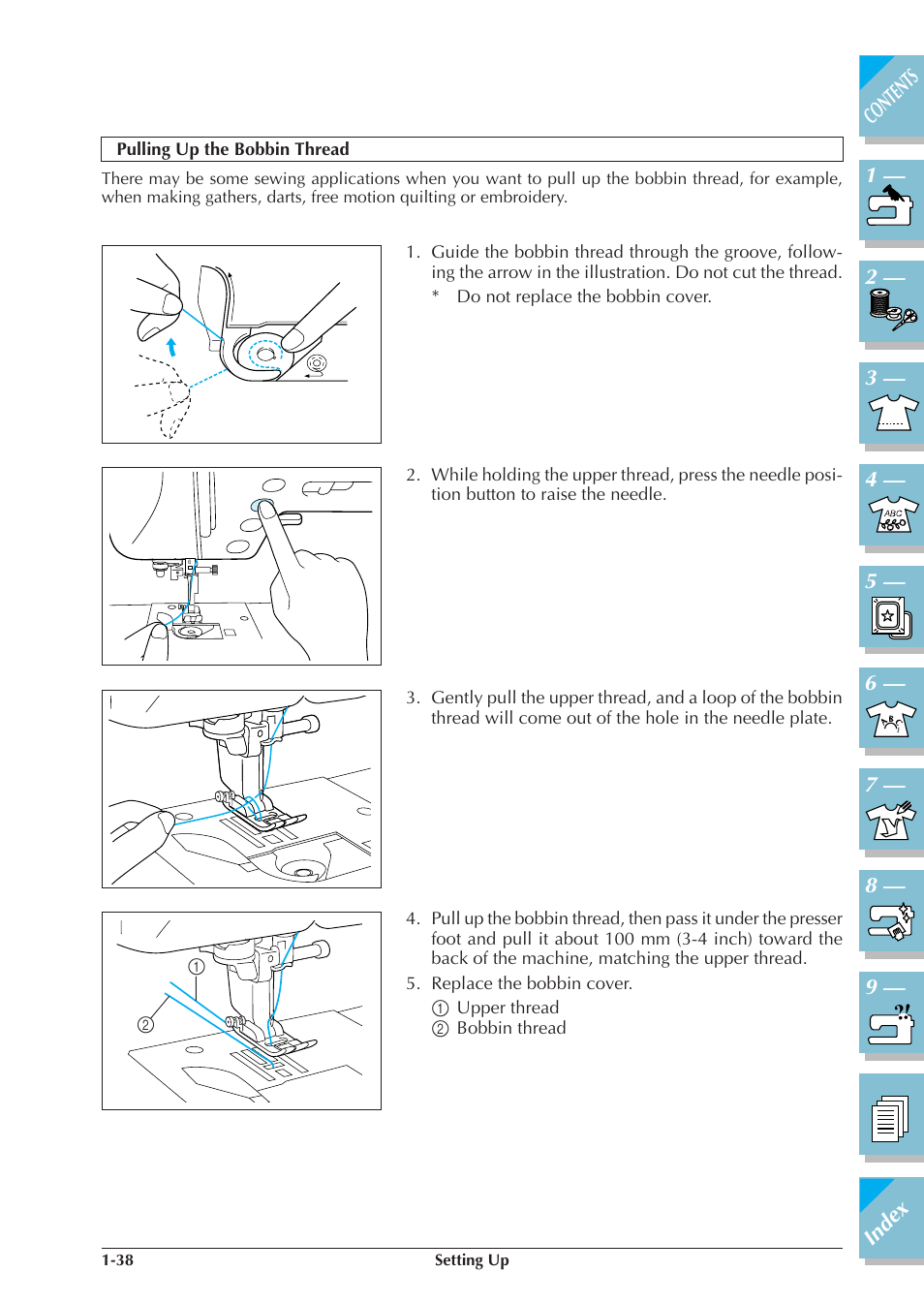 Pulling up the bobbin thread -38 | Brother ULT2001 2001N 2001C 2002D 2003D User Manual | Page 49 / 321