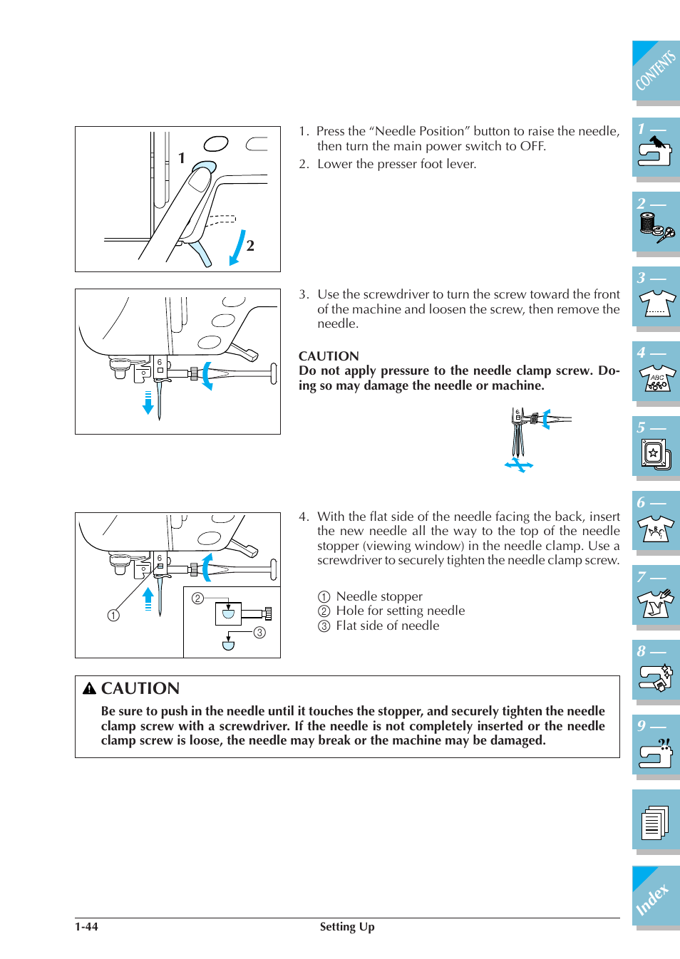 P.1-44), Caution | Brother ULT2001 2001N 2001C 2002D 2003D User Manual | Page 55 / 321