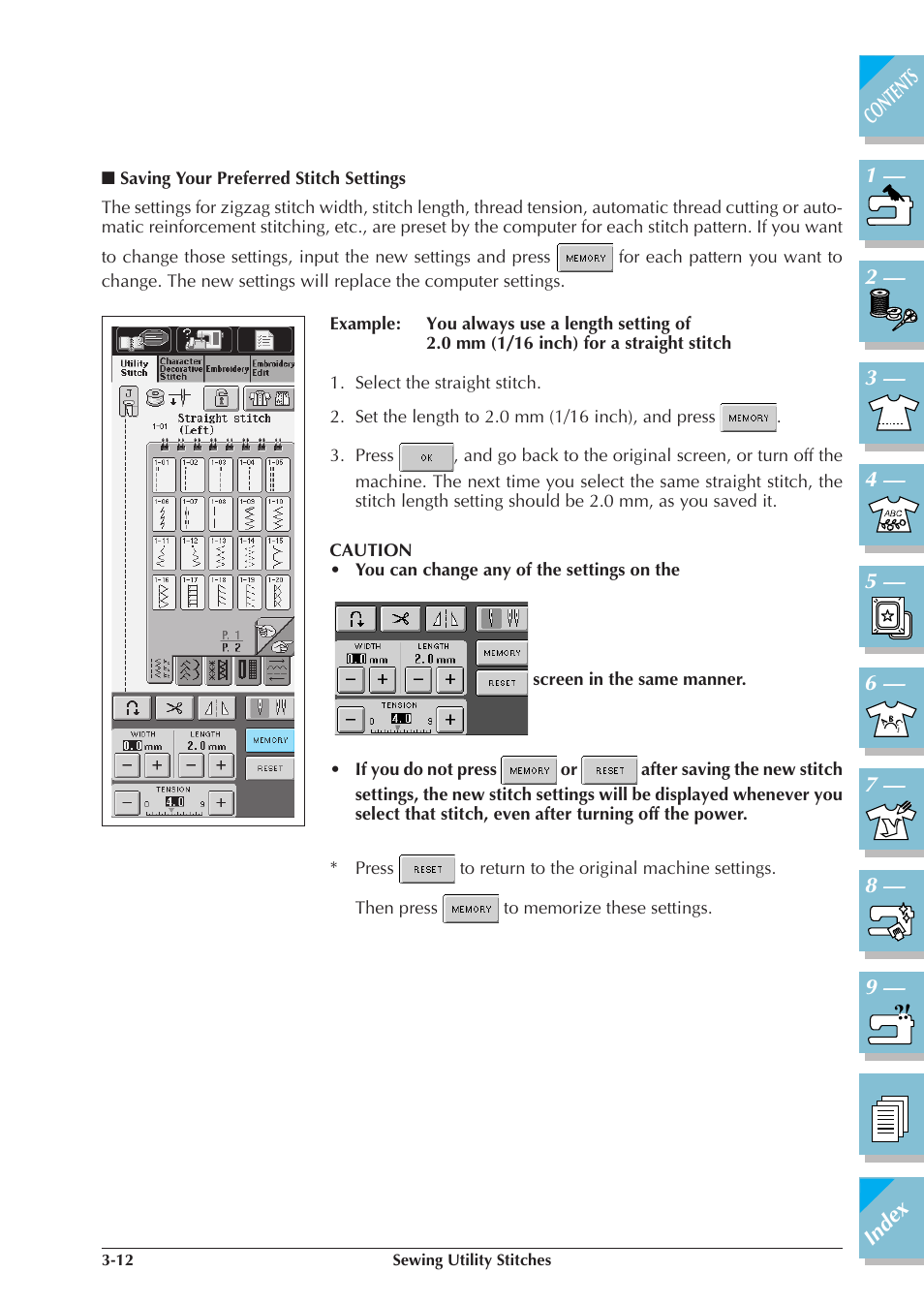 Saving your preferred stitch settings 3-12 | Brother ULT2001 2001N 2001C 2002D 2003D User Manual | Page 85 / 321