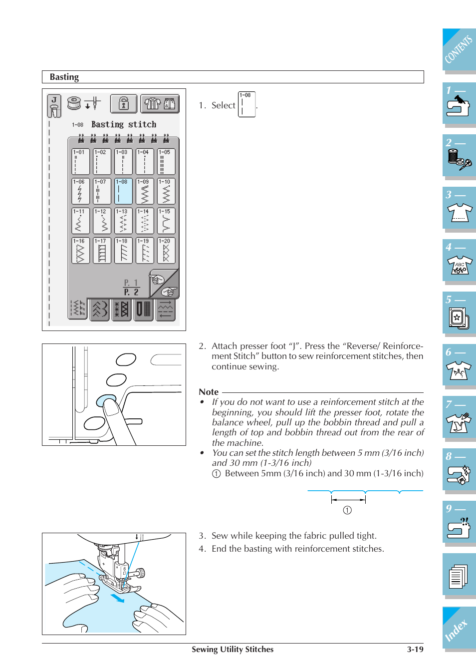 Basting -19 | Brother ULT2001 2001N 2001C 2002D 2003D User Manual | Page 92 / 321