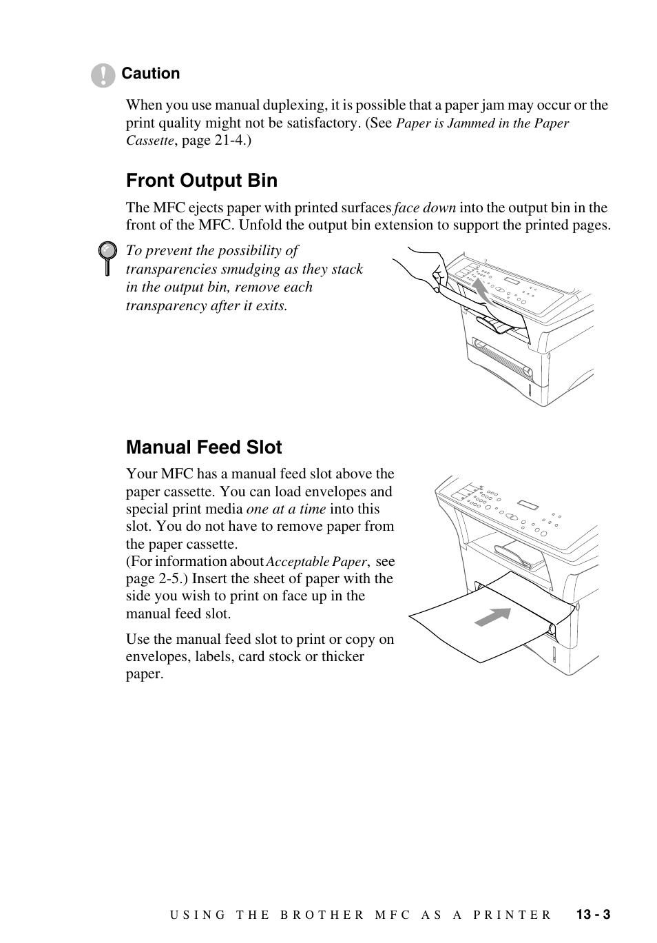 Front output bin, Manual feed slot, Front output bin -3 manual feed slot -3 | Brother MFC-9700 User Manual | Page 105 / 228