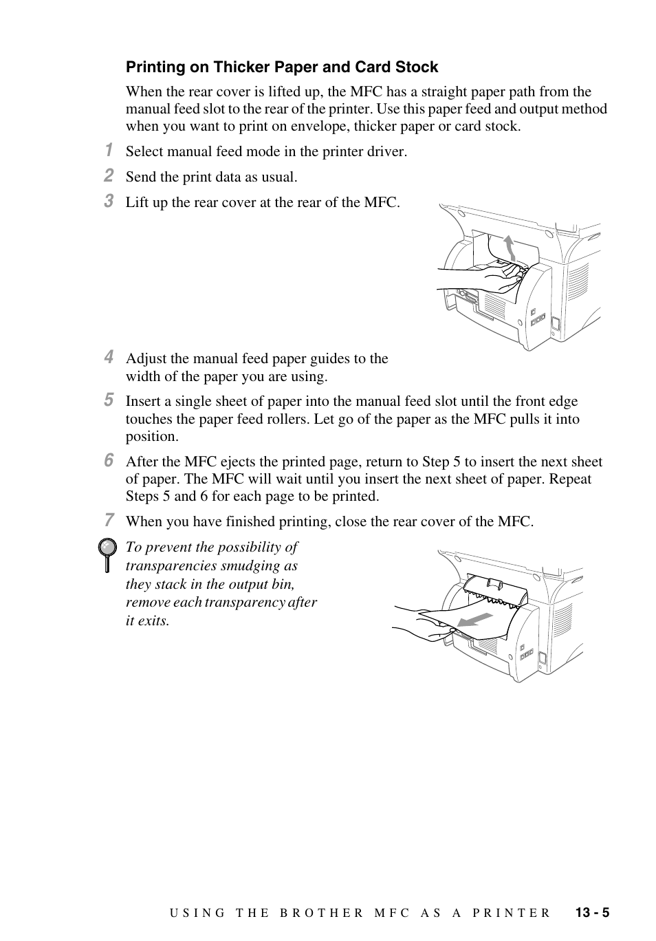 Printing on thicker paper and card stock, Printing on thicker paper and card stock -5 | Brother MFC-9700 User Manual | Page 107 / 228