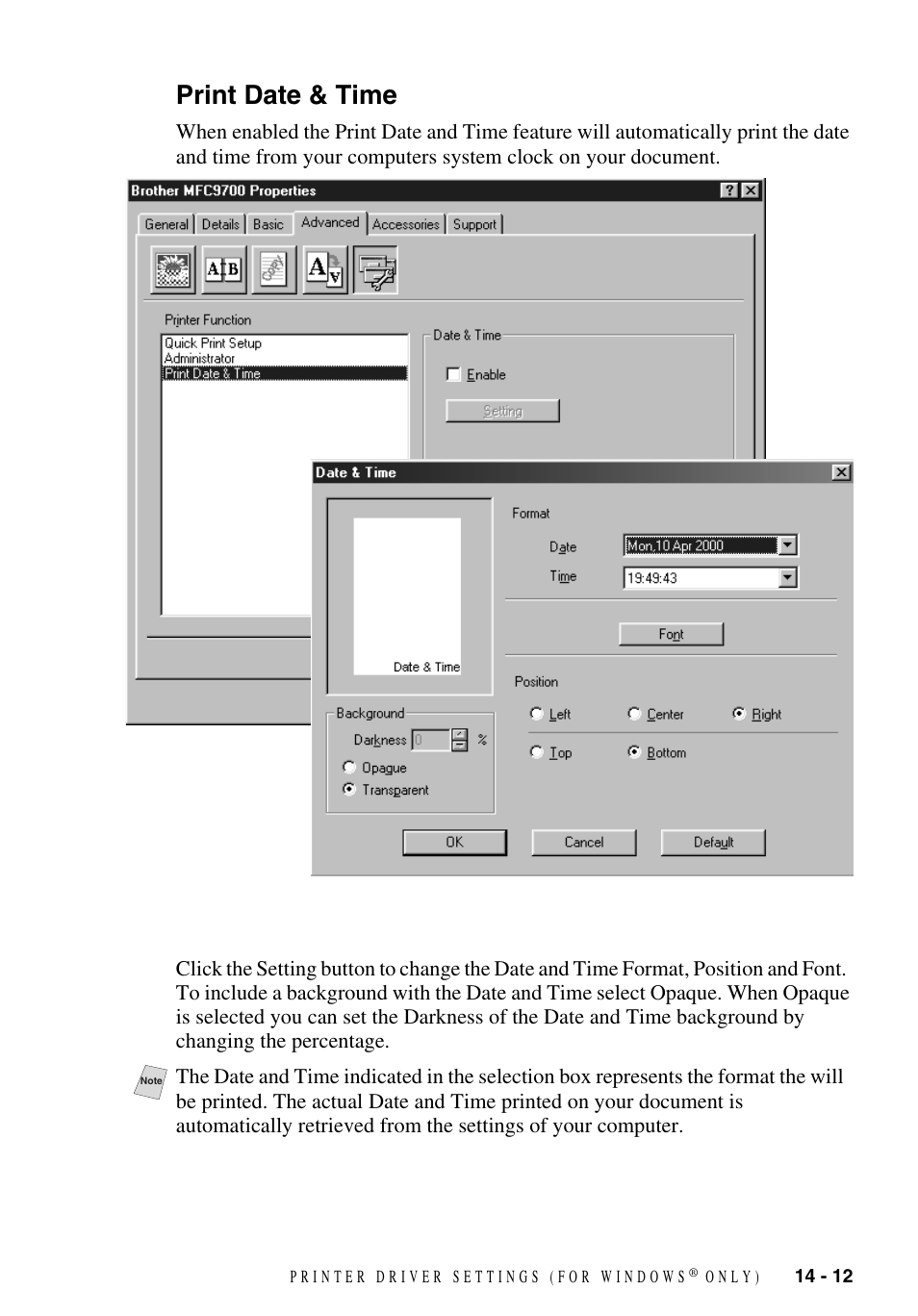 Print date & time, Print date & time -12 | Brother MFC-9700 User Manual | Page 121 / 228