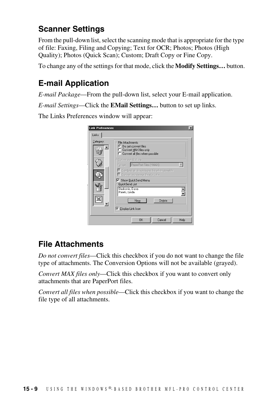 Scanner settings, E-mail application, File attachments | Brother MFC-9700 User Manual | Page 138 / 228