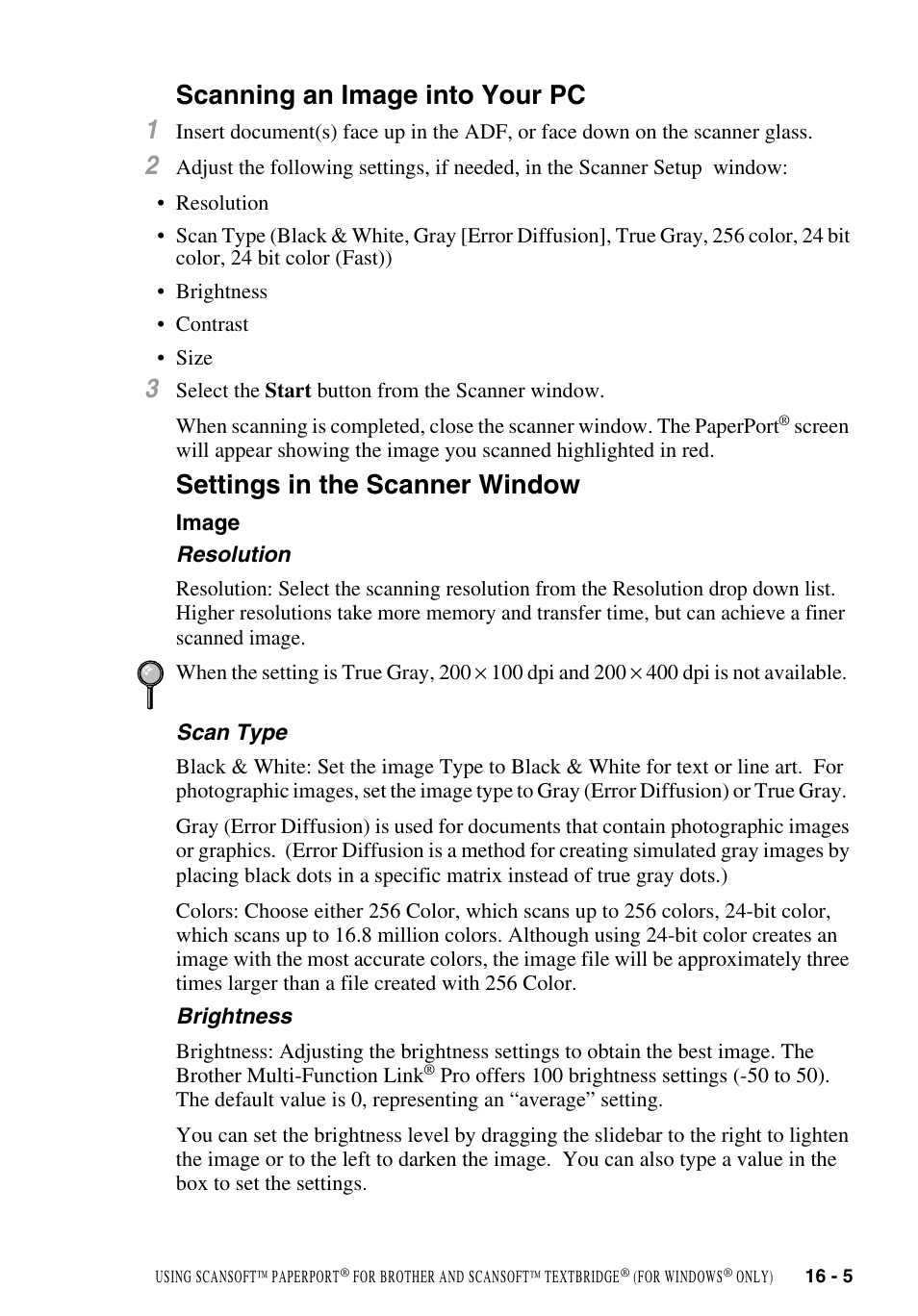 Scanning an image into your pc, Settings in the scanner window, Image | Image -5, Scanning an image into your pc 1 | Brother MFC-9700 User Manual | Page 149 / 228