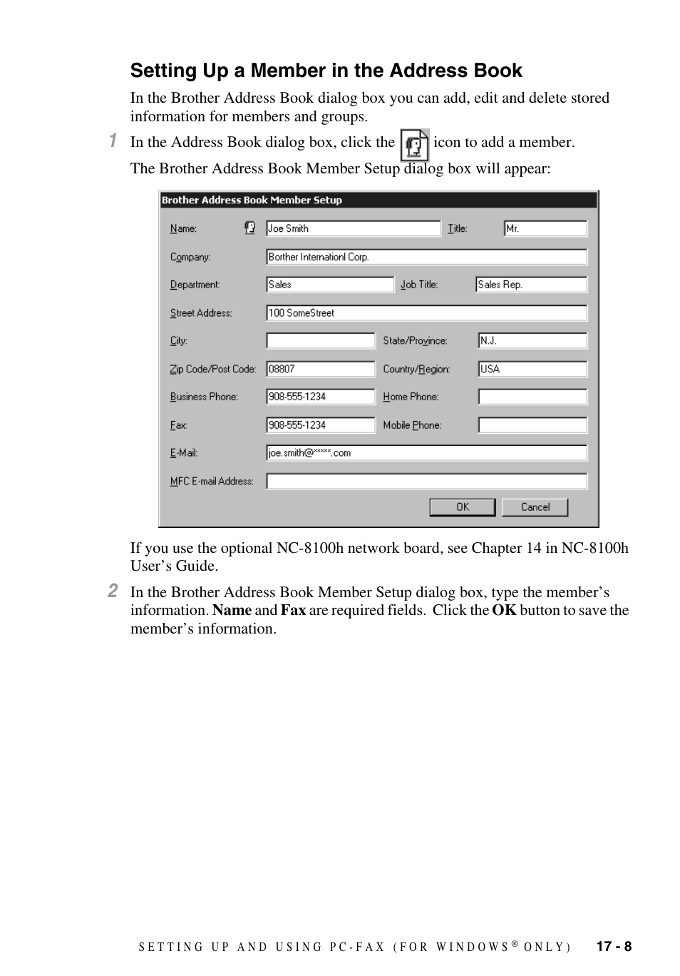 Setting up a member in the address book, Setting up a member in the address book -8 | Brother MFC-9700 User Manual | Page 159 / 228