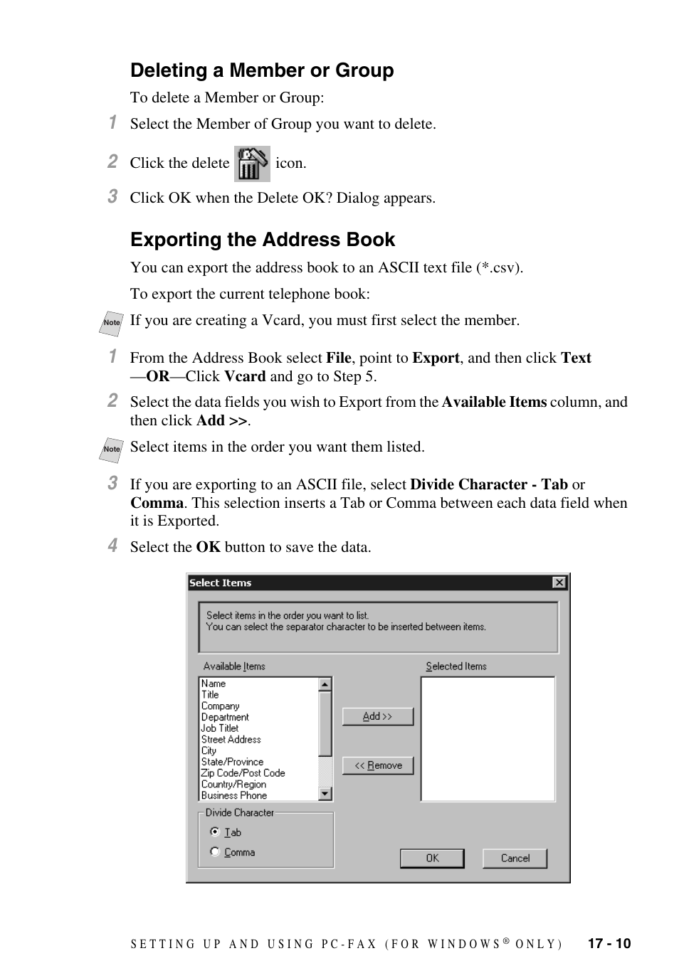 Deleting a member or group, Exporting the address book | Brother MFC-9700 User Manual | Page 161 / 228