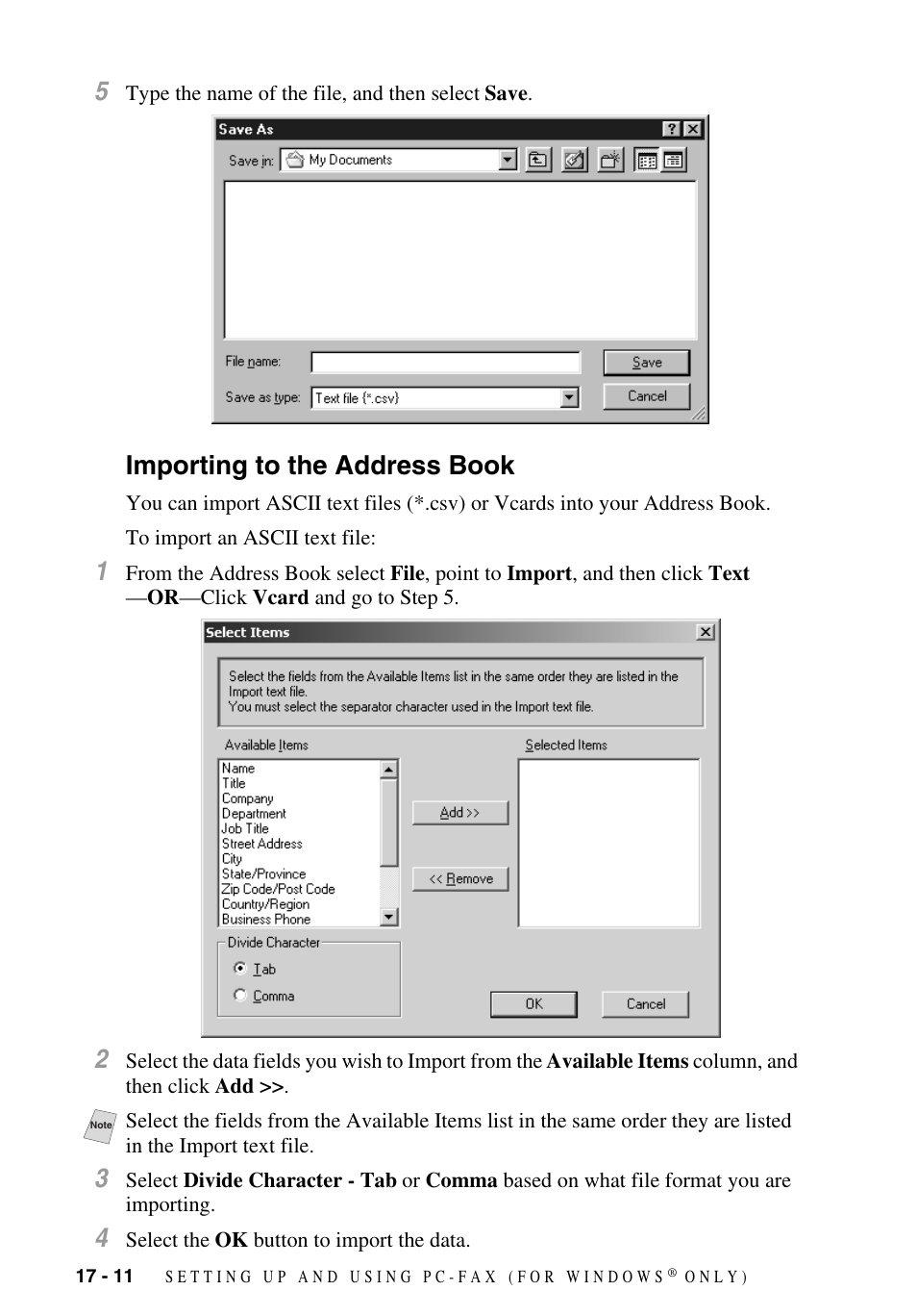 Importing to the address book, Importing to the address book -11 | Brother MFC-9700 User Manual | Page 162 / 228