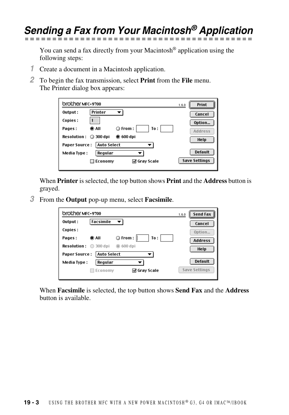 Sending a fax from your macintosh® application, Sending a fax from your macintosh, Application -3 | Application | Brother MFC-9700 User Manual | Page 172 / 228