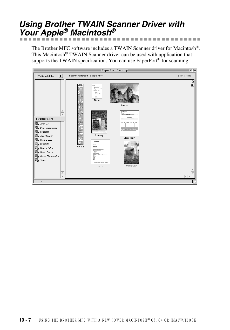 Using brother twain scanner driver with your, Apple, Macintosh | Using brother twain scanner driver with your apple | Brother MFC-9700 User Manual | Page 176 / 228