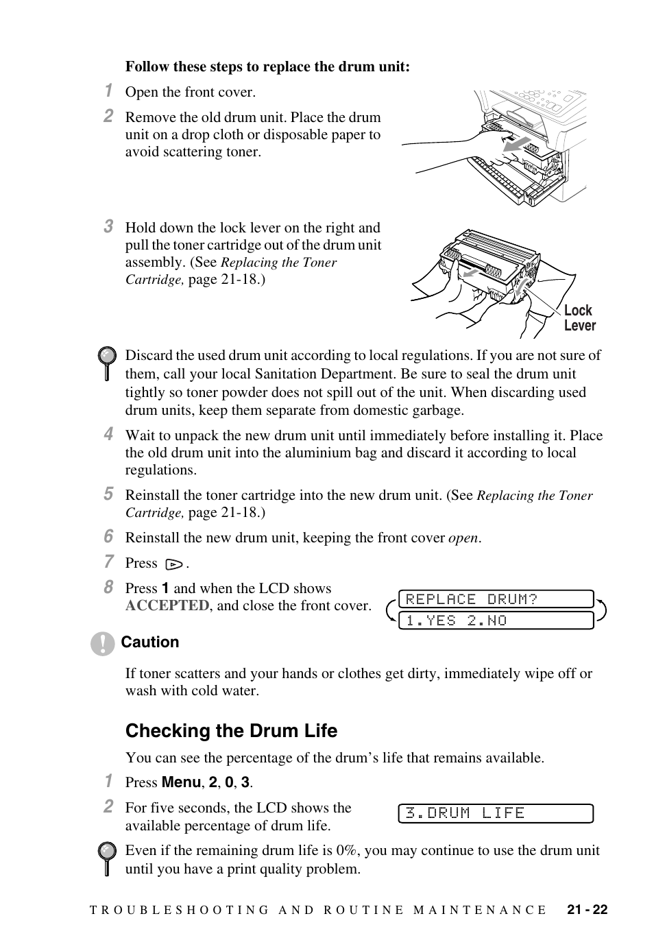 Checking the drum life, Checking the drum life -22 | Brother MFC-9700 User Manual | Page 203 / 228