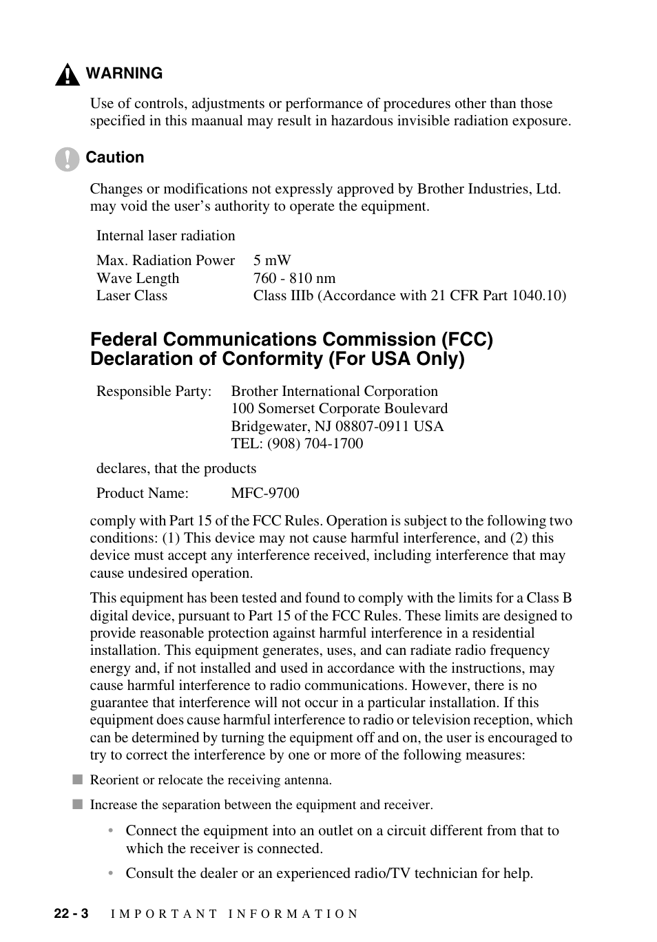 Conformity (for usa only) -3 | Brother MFC-9700 User Manual | Page 206 / 228