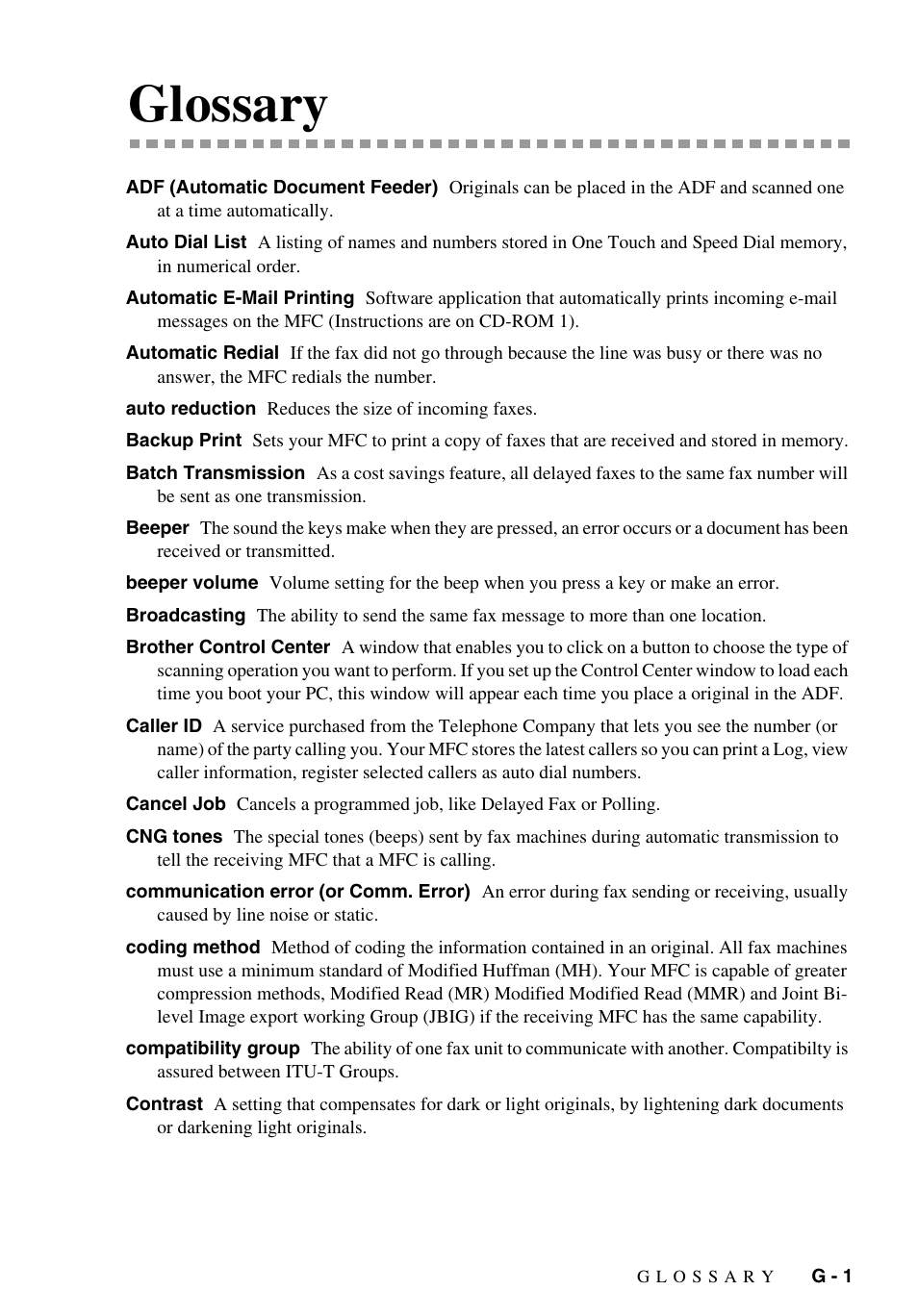 Glossary | Brother MFC-9700 User Manual | Page 211 / 228