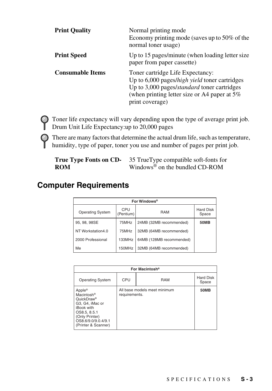 Computer requirements, On the bundled cd-rom, S - 3 | Brother MFC-9700 User Manual | Page 217 / 228