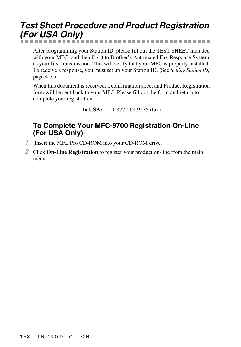 To complete your mfc-9700 registration on-line, For usa only) -2 | Brother MFC-9700 User Manual | Page 24 / 228