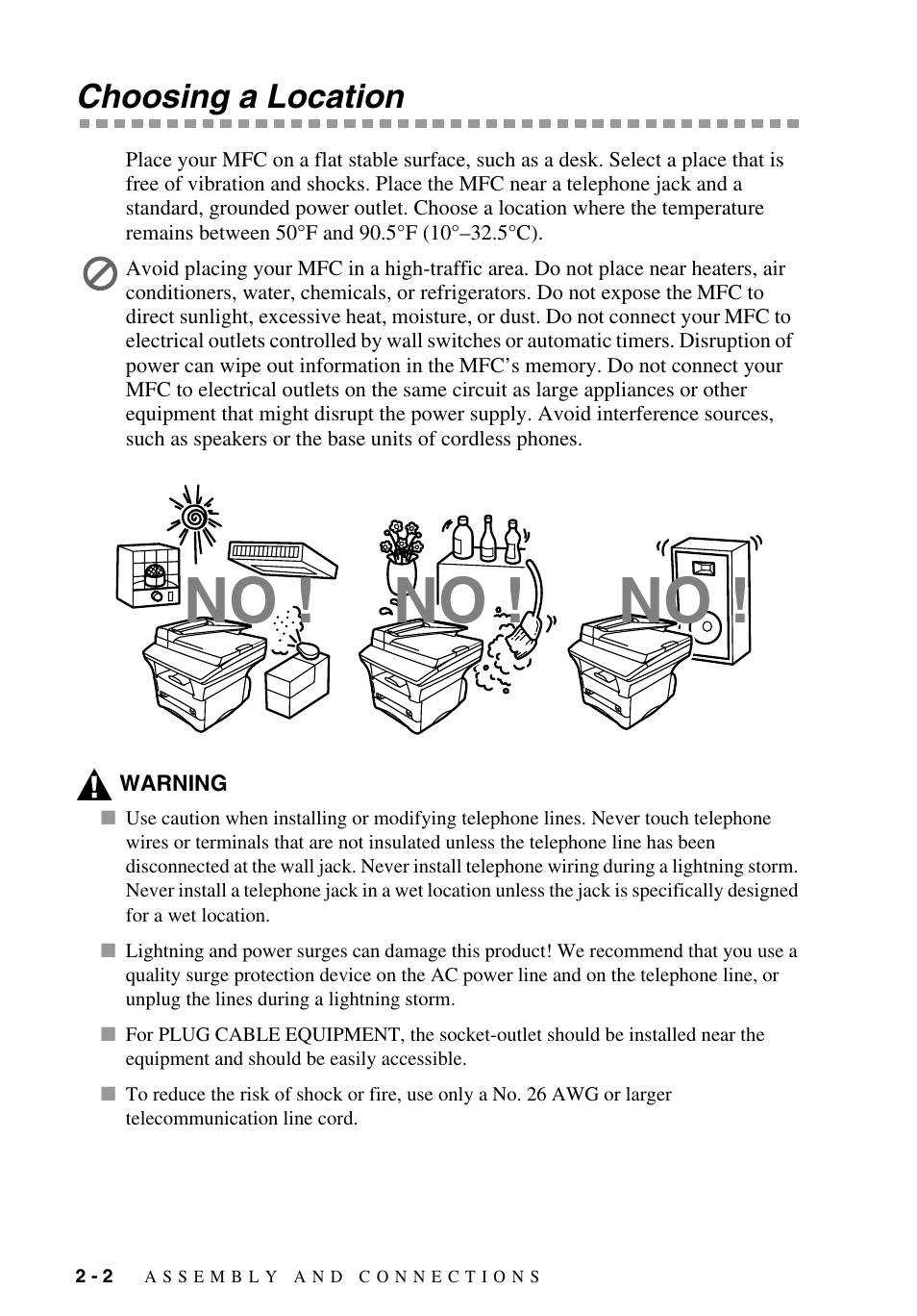 Choosing a location, Choosing a location -2 | Brother MFC-9700 User Manual | Page 30 / 228