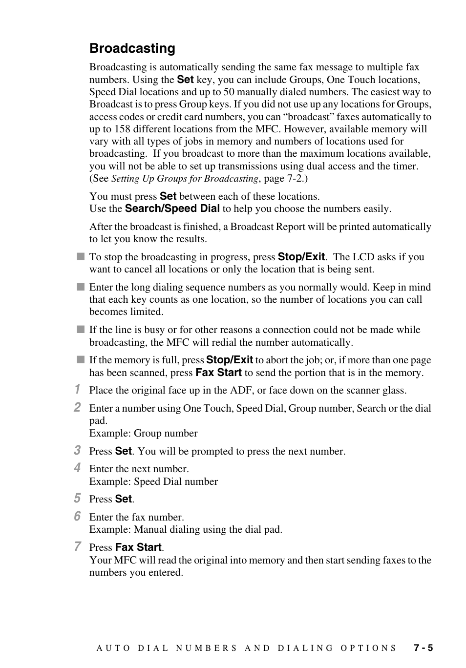 Broadcasting, Broadcasting -5 | Brother MFC-9700 User Manual | Page 75 / 228