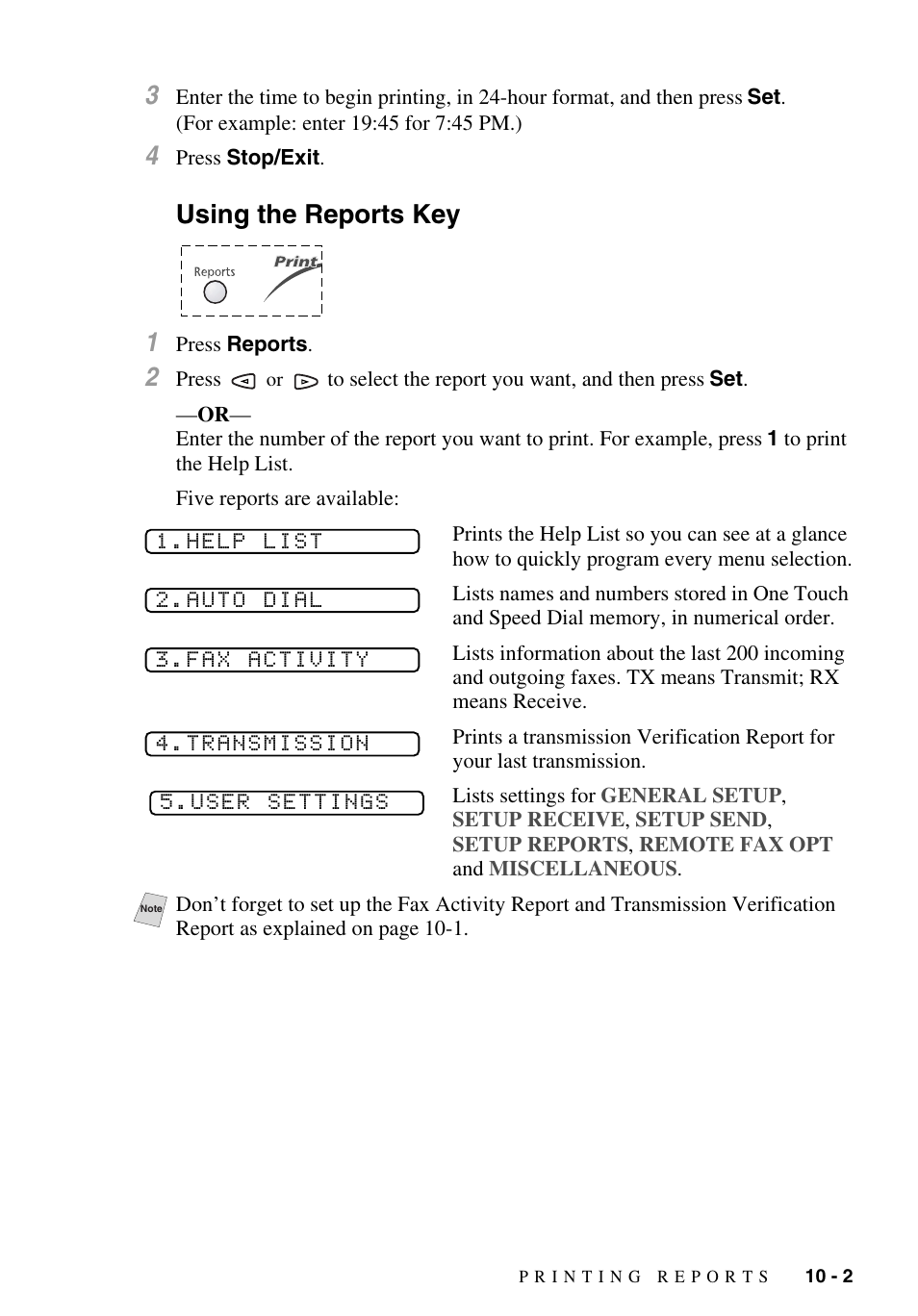 Using the reports key, Using the reports key -2, Using the reports key 1 | Brother MFC-9700 User Manual | Page 87 / 228