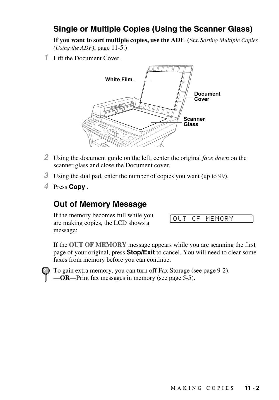 Out of memory message | Brother MFC-9700 User Manual | Page 89 / 228