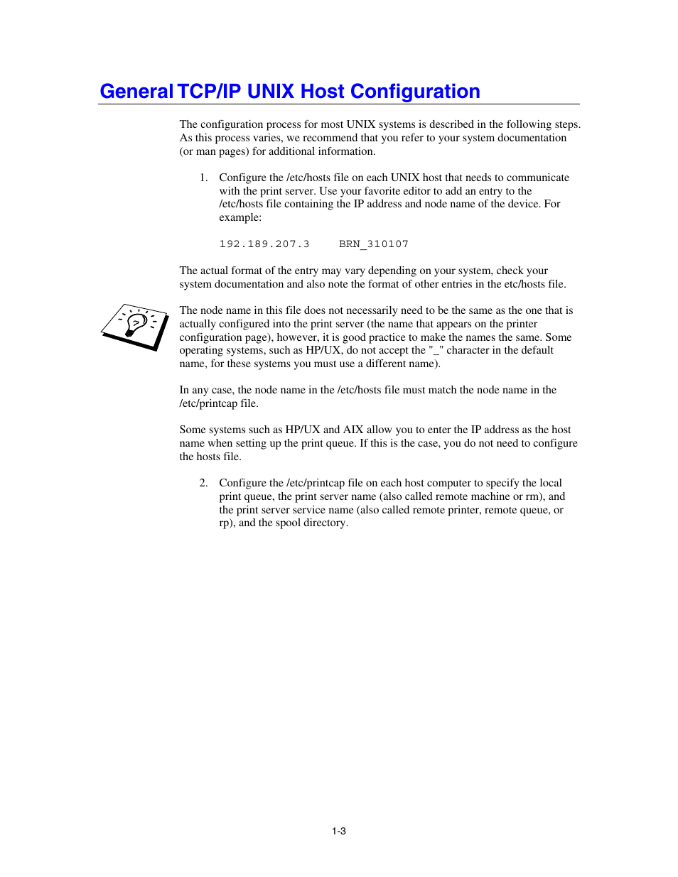 General tcp/ip unix host configuration | Brother HL-4000CN User Manual | Page 11 / 78