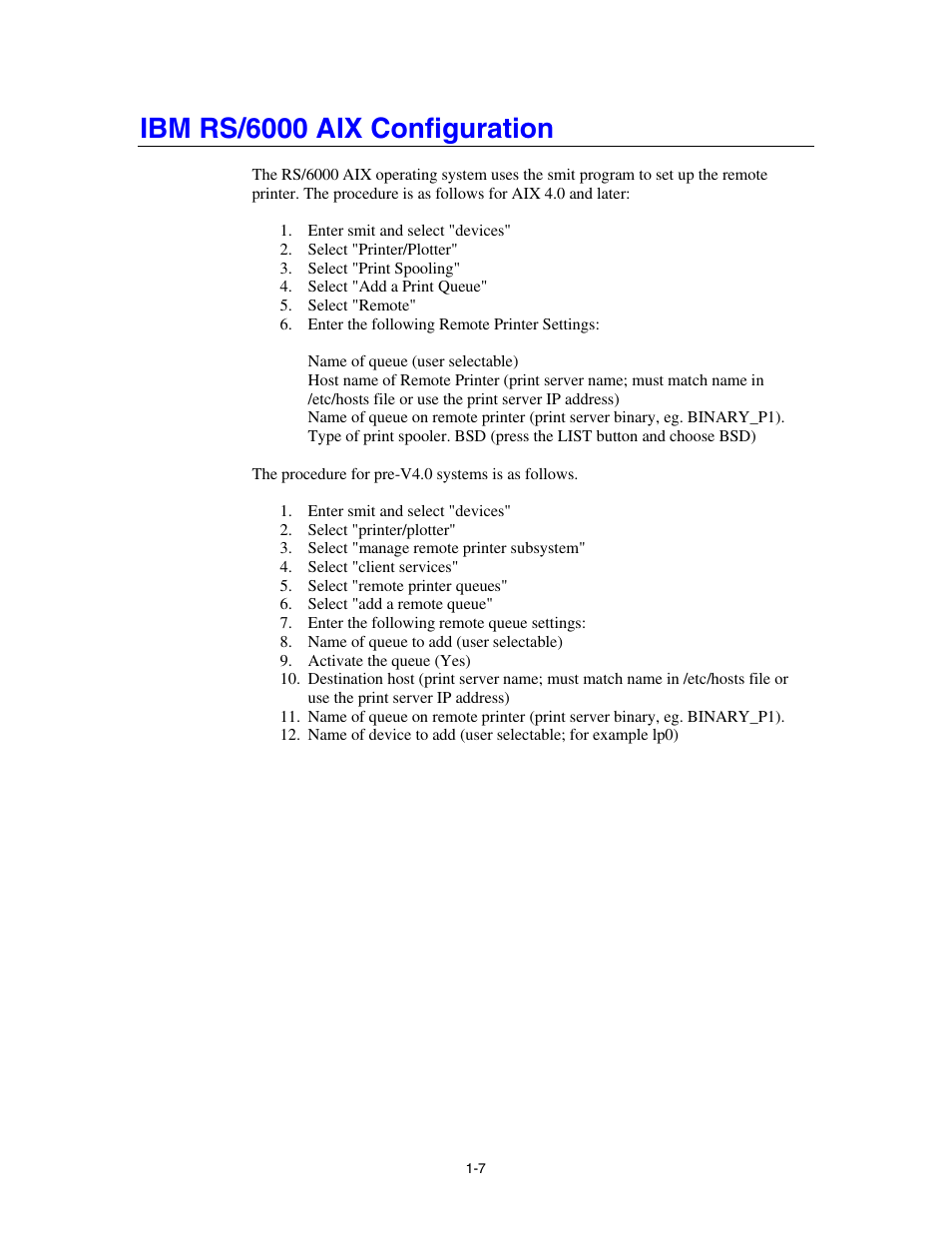Ibm rs/6000 aix configuration | Brother HL-4000CN User Manual | Page 15 / 78