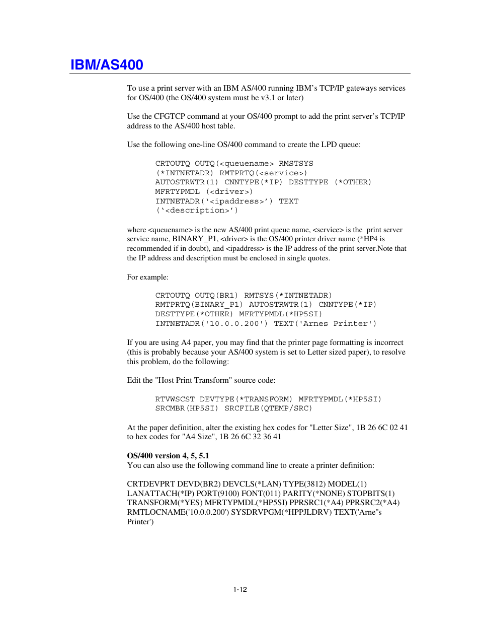 Ibm/as400 | Brother HL-4000CN User Manual | Page 20 / 78