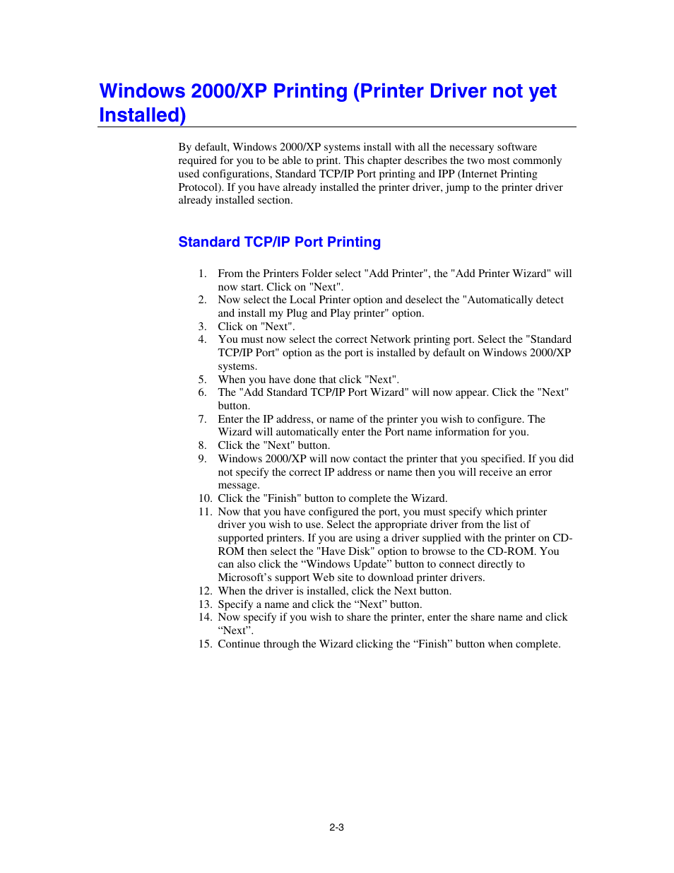 Standard tcp/ip port printing | Brother HL-4000CN User Manual | Page 25 / 78