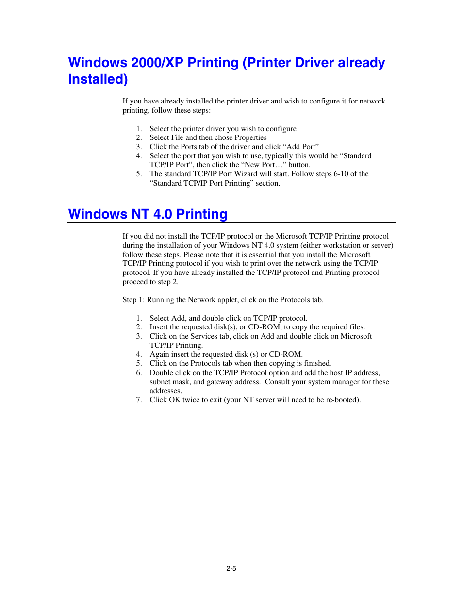 Windows nt 4.0 printing | Brother HL-4000CN User Manual | Page 27 / 78