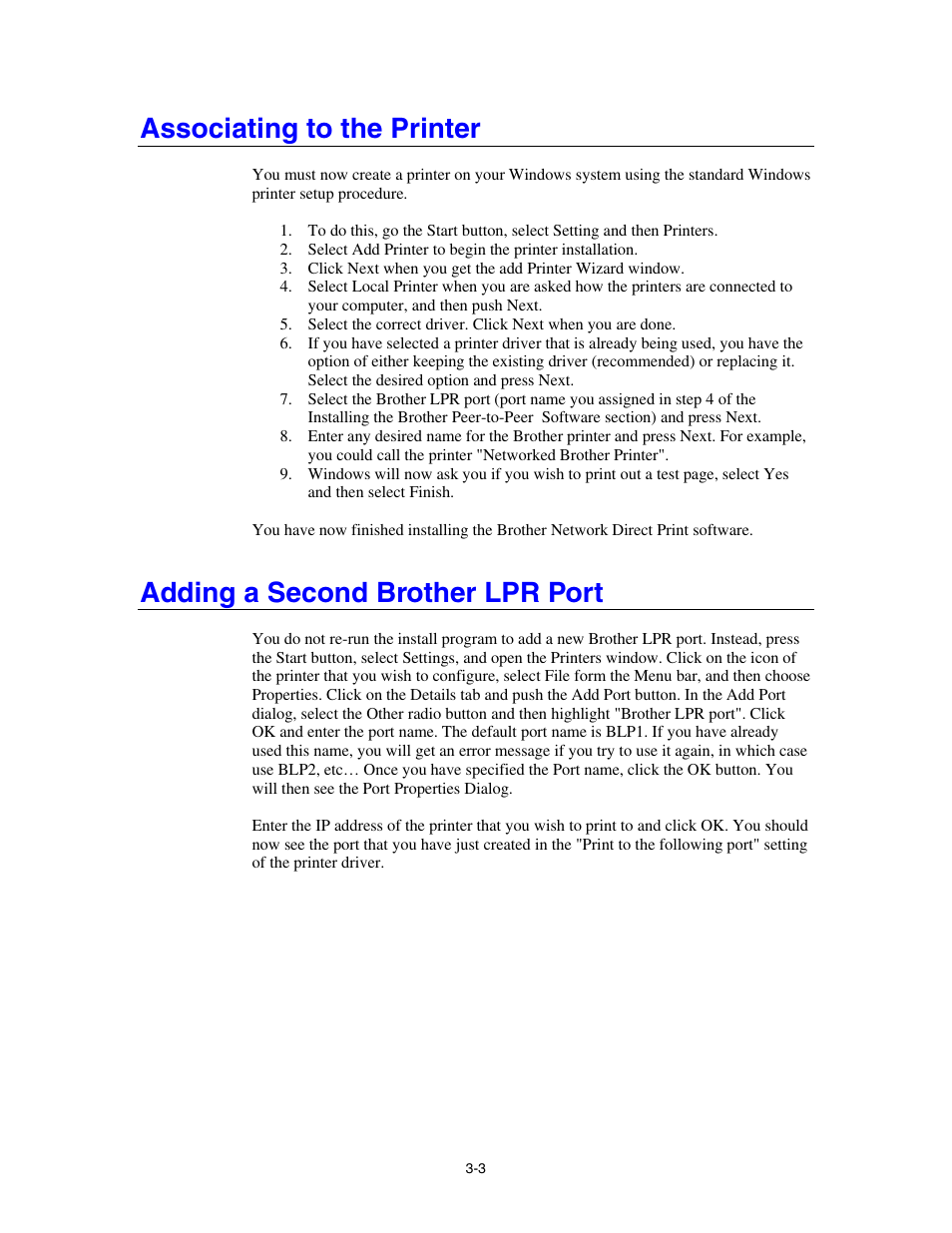 Associating to the printer, Adding a second brother lpr port | Brother HL-4000CN User Manual | Page 35 / 78