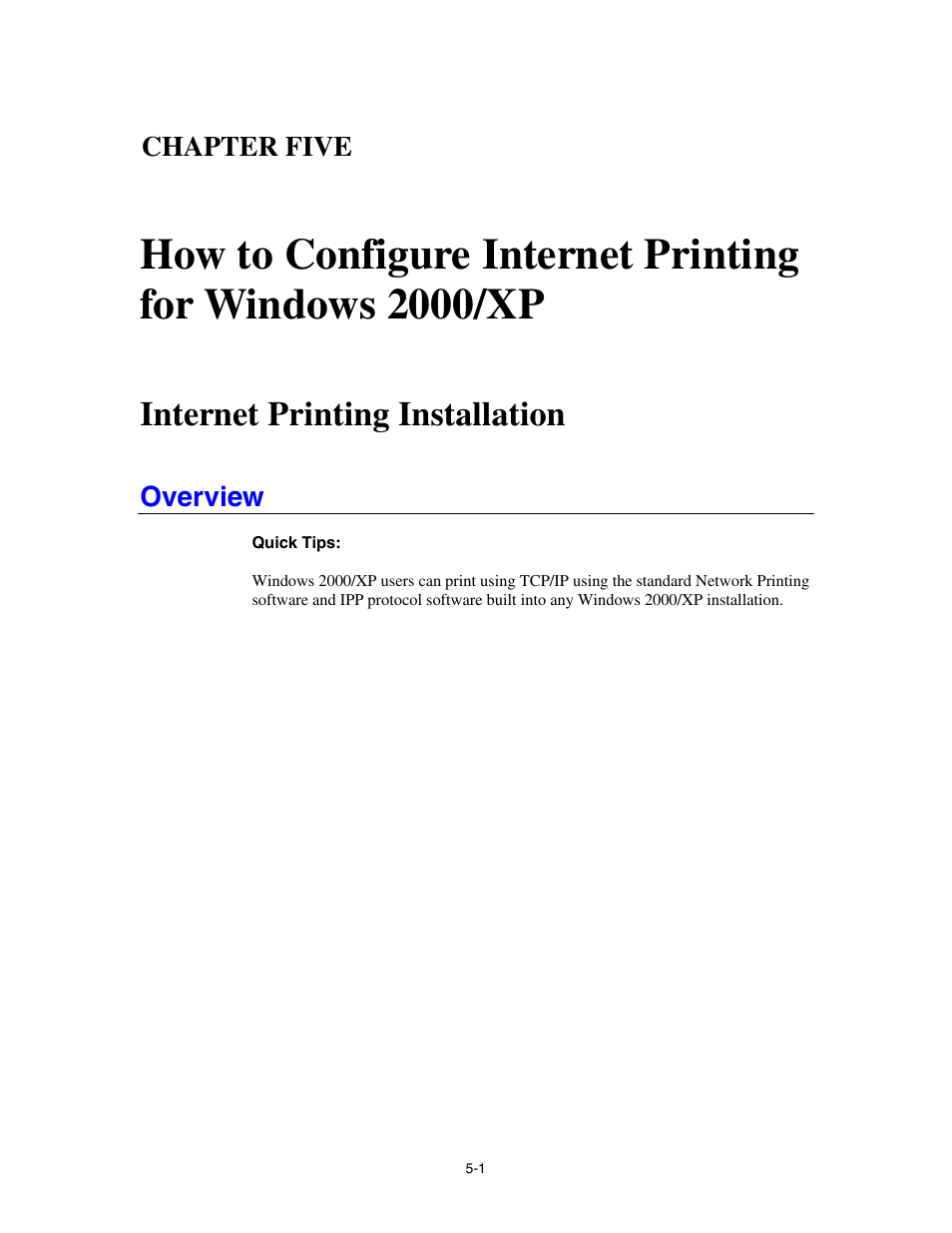 Internet printing installation, Overview, Chapter five | Brother HL-4000CN User Manual | Page 45 / 78