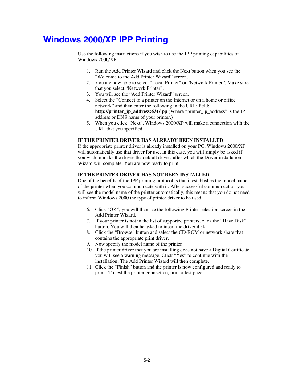 Windows 2000/xp ipp printing | Brother HL-4000CN User Manual | Page 46 / 78