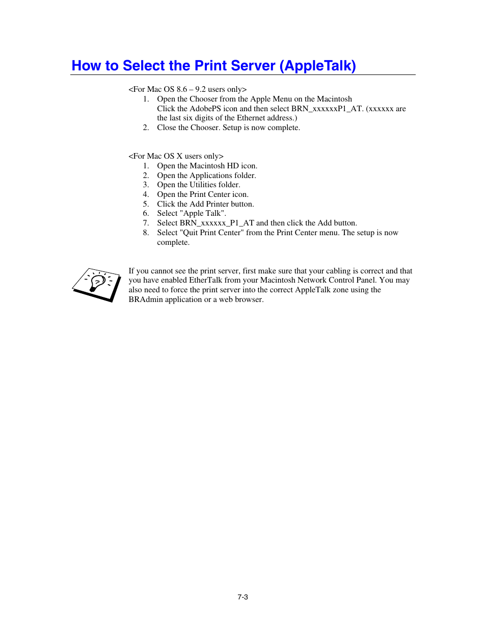 How to select the print server (appletalk) | Brother HL-4000CN User Manual | Page 58 / 78