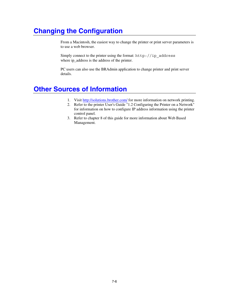 Changing the configuration, Other sources of information | Brother HL-4000CN User Manual | Page 61 / 78