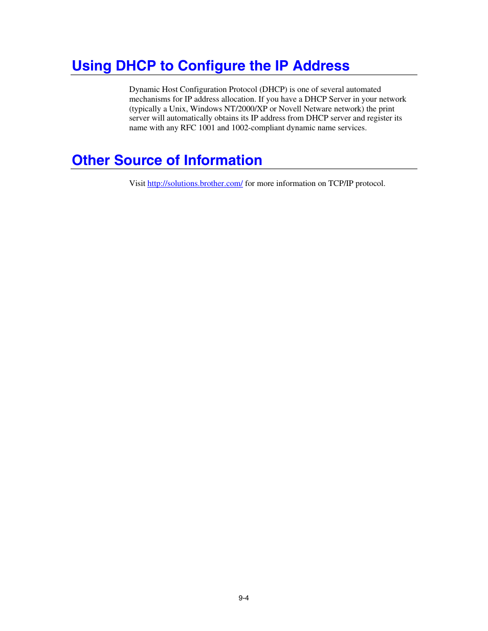 Using dhcp to configure the ip address, Other source of information | Brother HL-4000CN User Manual | Page 67 / 78