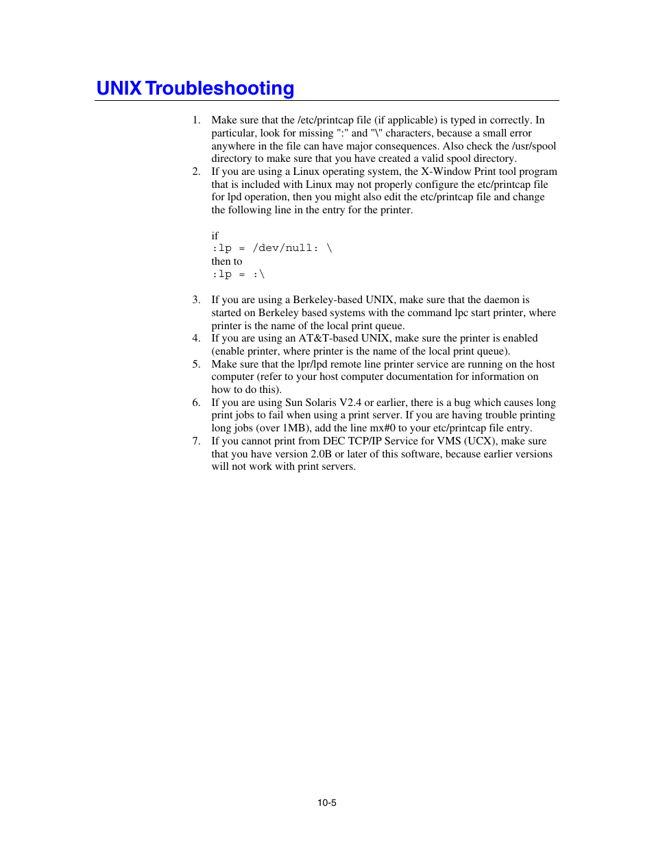 Unix troubleshooting | Brother HL-4000CN User Manual | Page 72 / 78