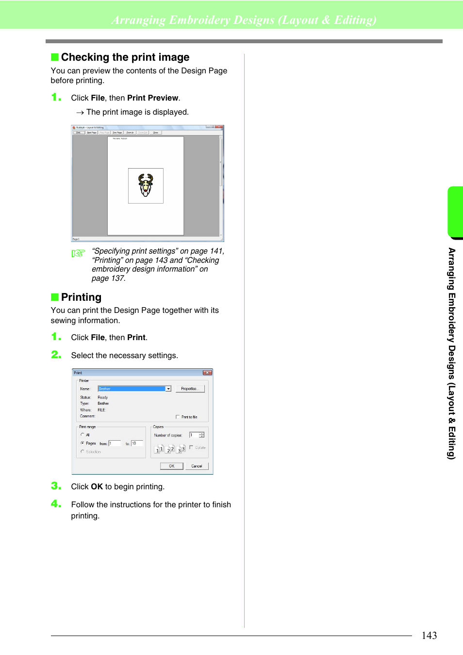 Arranging embroidery designs (layout & editing) | Brother PE-DESIGN 8 User Manual | Page 145 / 269