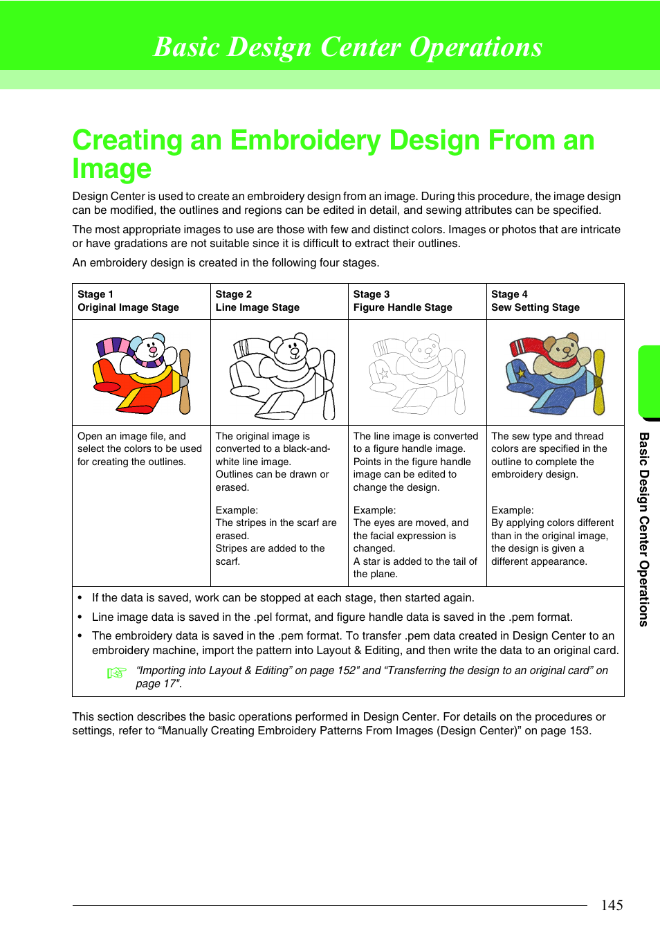 Basic design center operations, Creating an embroidery design from an image, P. 145) | Brother PE-DESIGN 8 User Manual | Page 147 / 269