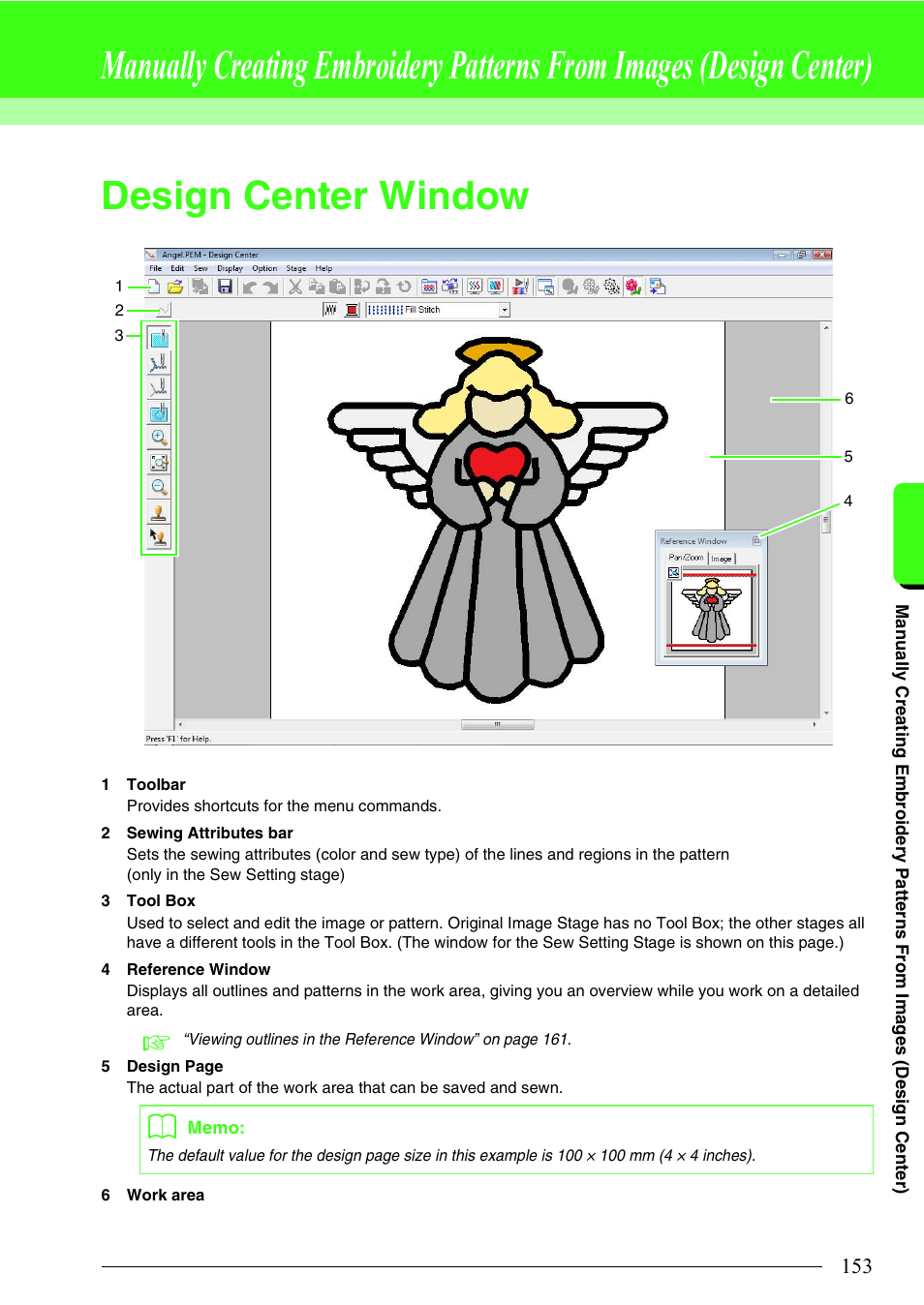 Design center window | Brother PE-DESIGN 8 User Manual | Page 155 / 269