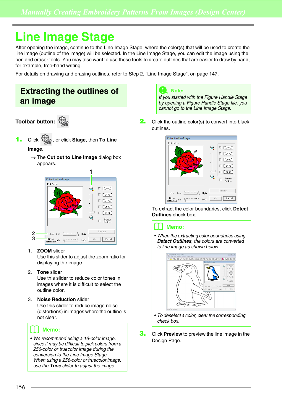 Line image stage, Extracting the outlines of an image | Brother PE-DESIGN 8 User Manual | Page 158 / 269