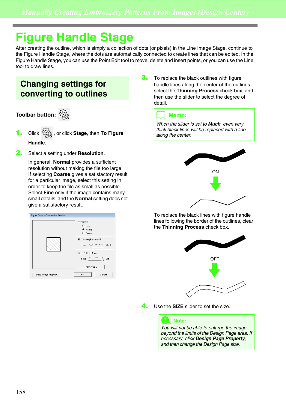 Figure handle stage, Changing settings for converting to outlines | Brother PE-DESIGN 8 User Manual | Page 160 / 269