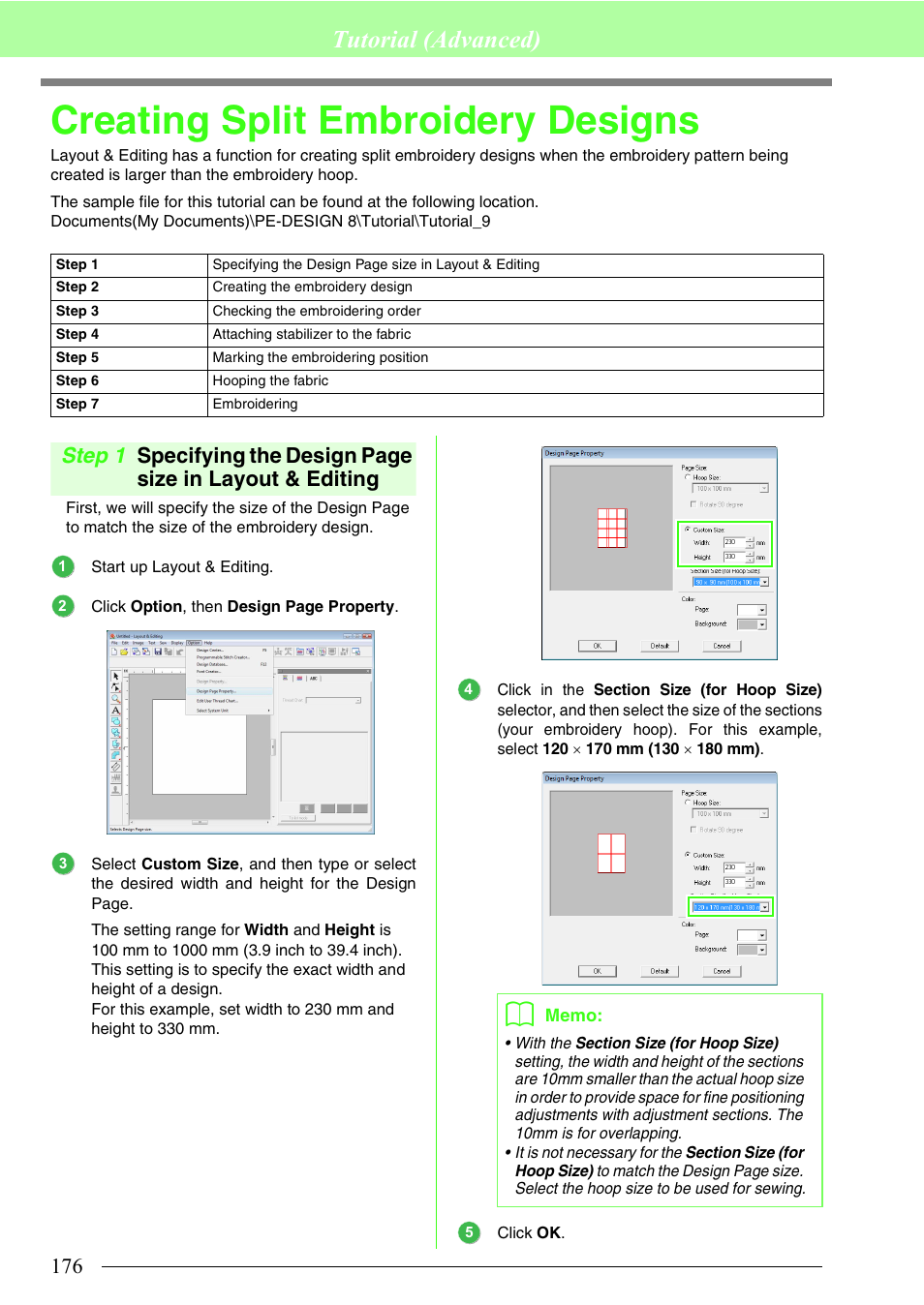 Creating split embroidery designs, Tutorial (advanced) | Brother PE-DESIGN 8 User Manual | Page 178 / 269