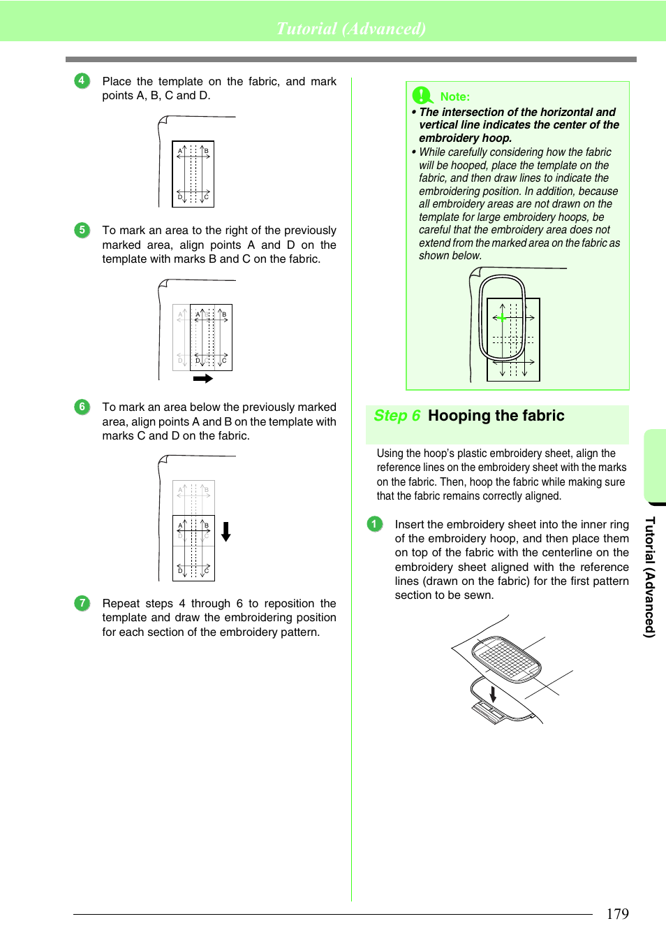 Hooping the fabric, Tutorial (advanced), Step 6 hooping the fabric | Brother PE-DESIGN 8 User Manual | Page 181 / 269