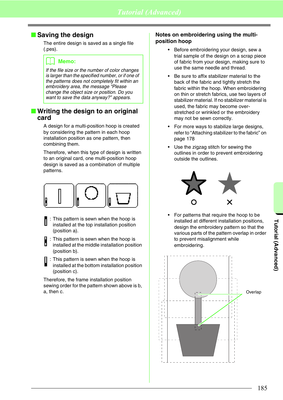 Tutorial (advanced), Saving the design, Writing the design to an original card | Brother PE-DESIGN 8 User Manual | Page 187 / 269