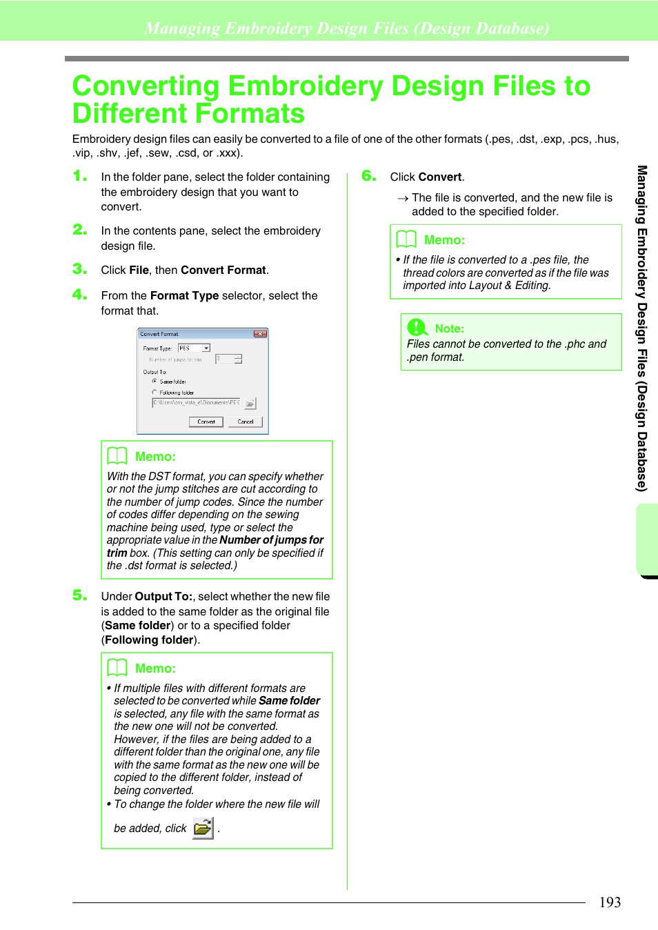 Managing embroidery design files (design database) | Brother PE-DESIGN 8 User Manual | Page 195 / 269