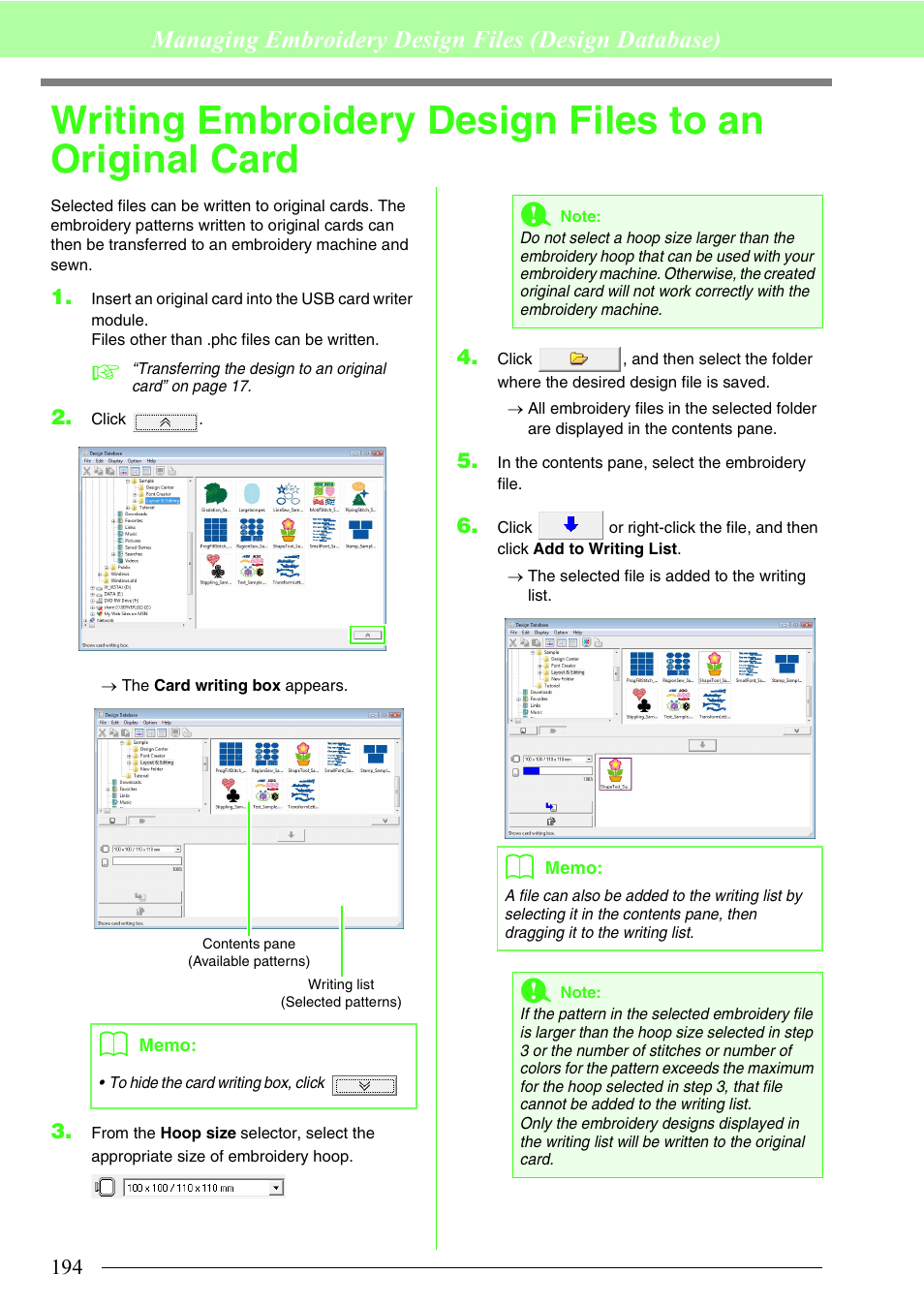 Managing embroidery design files (design database) | Brother PE-DESIGN 8 User Manual | Page 196 / 269