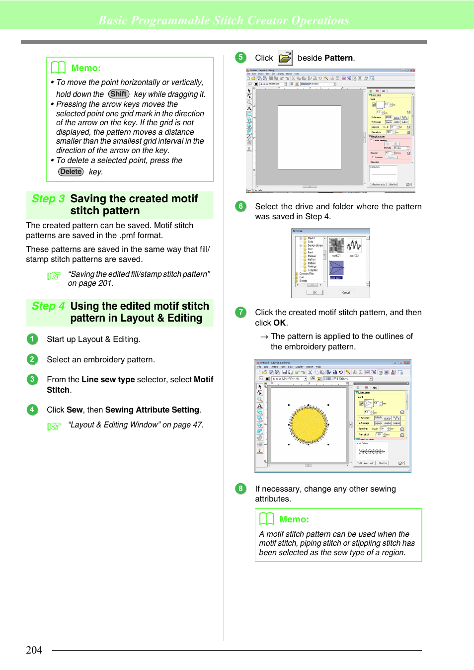 Saving the created motif stitch pattern, Basic programmable stitch creator operations, Step 3 saving the created motif stitch pattern | Brother PE-DESIGN 8 User Manual | Page 206 / 269