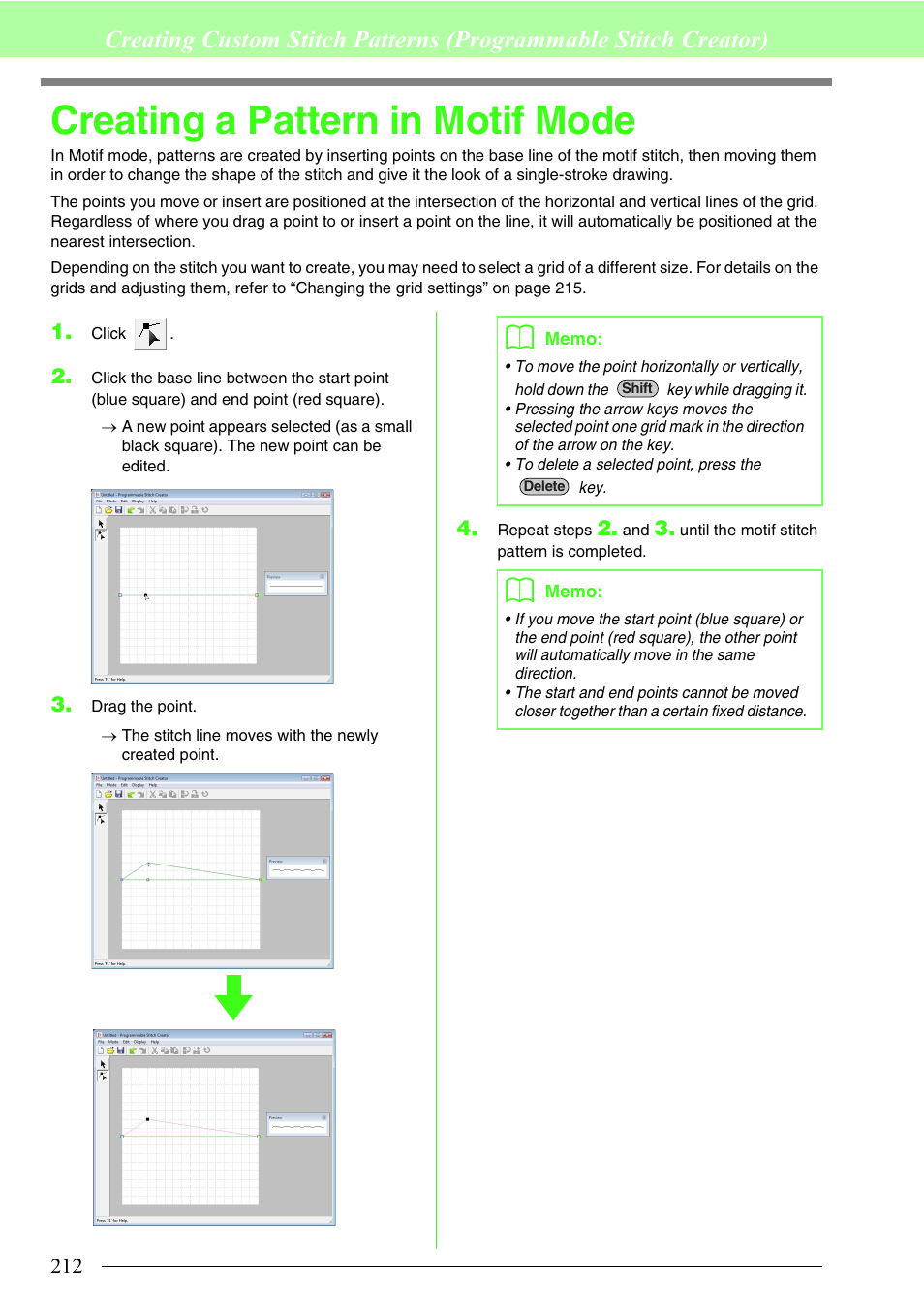 Creating a pattern in motif mode | Brother PE-DESIGN 8 User Manual | Page 214 / 269