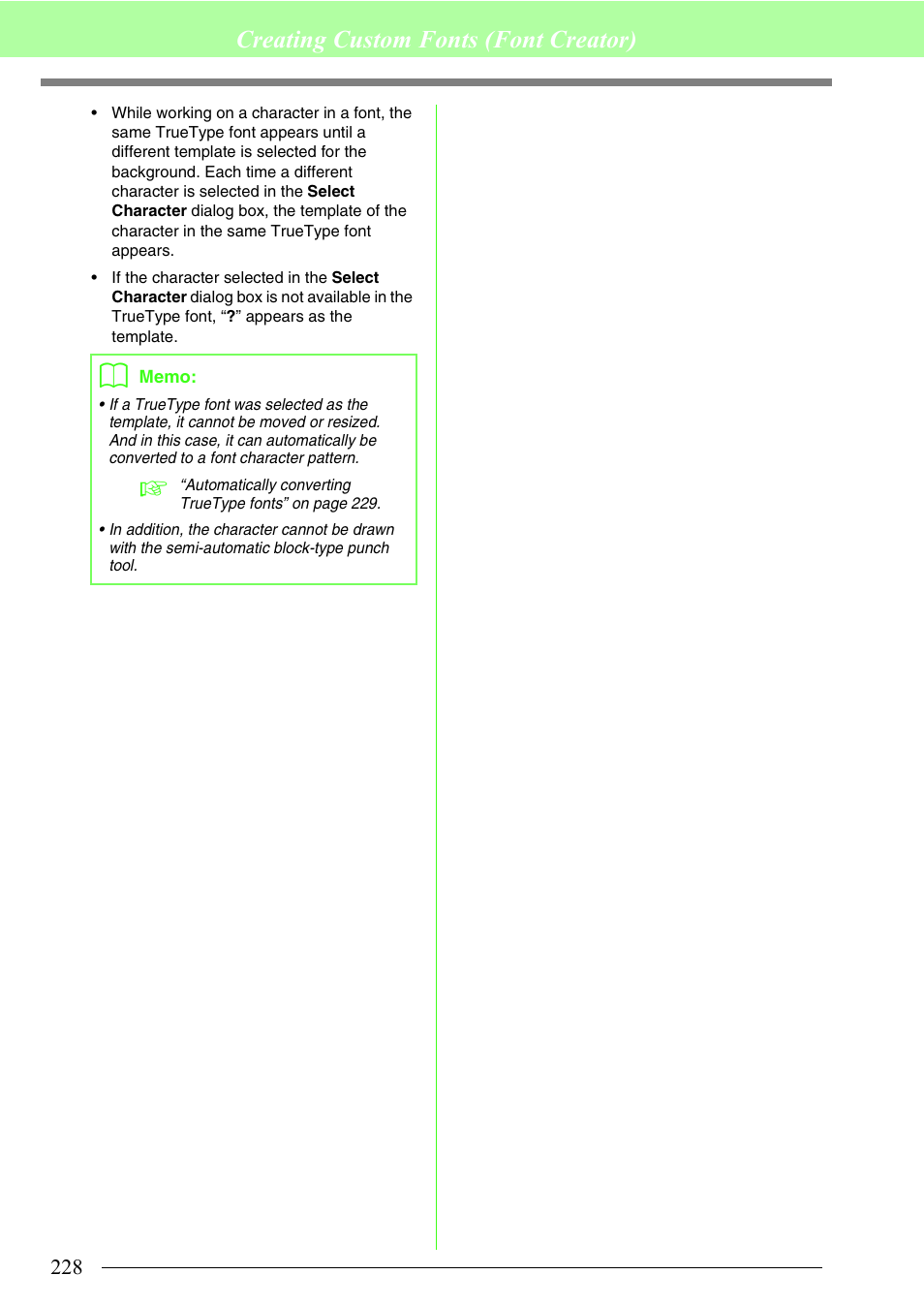 Creating custom fonts (font creator) | Brother PE-DESIGN 8 User Manual | Page 230 / 269